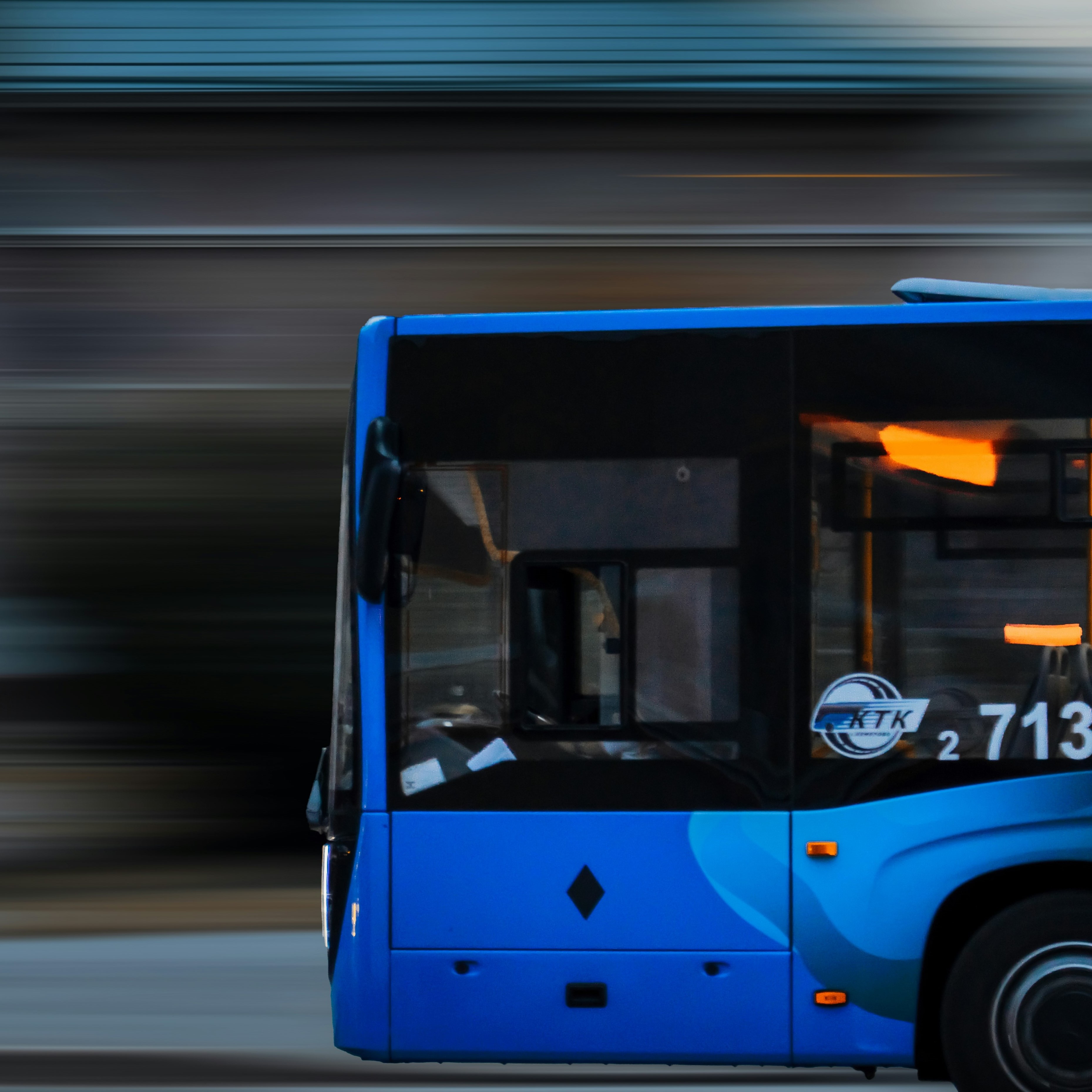 A blue bus.